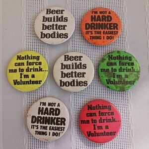 Bag of 7 Drinking Themed Pinback Buttons